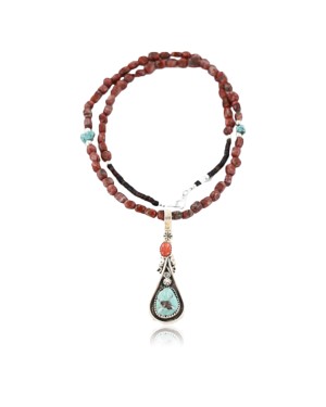 Handmade Certified Authentic Navajo .925 Sterling Silver Natural Spiny Oyster and Turquoise Native American Necklace & Pendant 390802227343