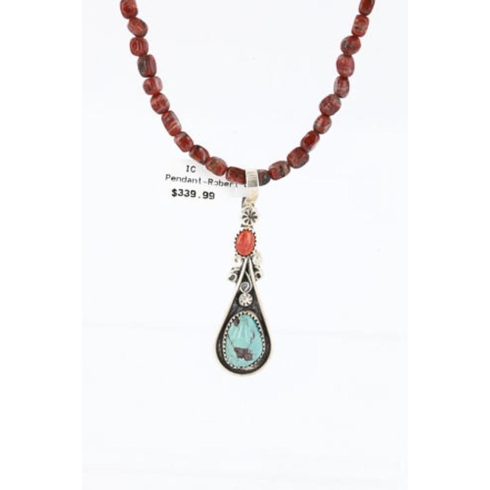 Handmade Certified Authentic Navajo .925 Sterling Silver Natural Spiny Oyster and Turquoise Native American Necklace & Pendant 390802227343