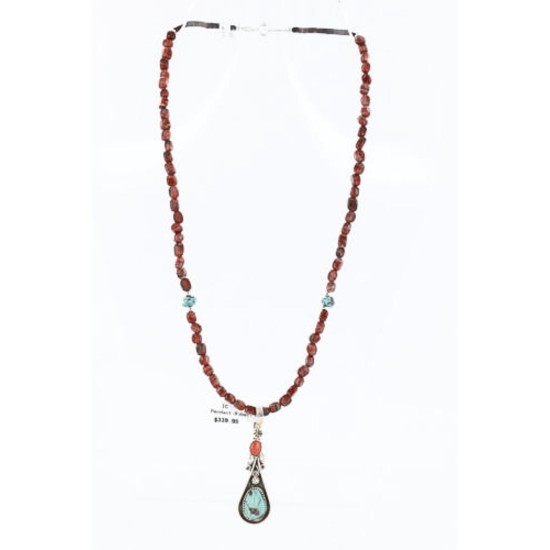 Handmade Certified Authentic Navajo .925 Sterling Silver Natural Spiny Oyster and Turquoise Native American Necklace & Pendant 390802227343