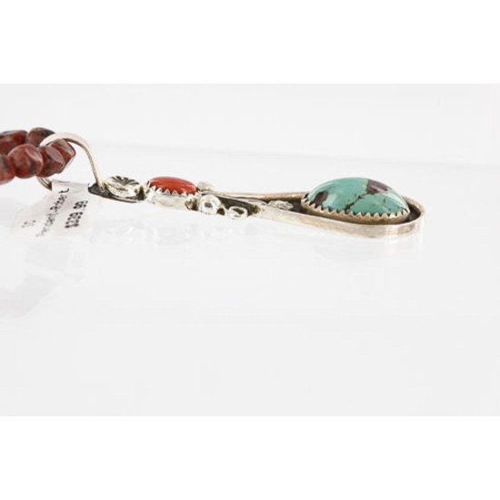 Handmade Certified Authentic Navajo .925 Sterling Silver Natural Spiny Oyster and Turquoise Native American Necklace & Pendant 390802227343