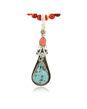 Handmade Certified Authentic Navajo .925 Sterling Silver Natural Spiny Oyster, Carnelian and Turquoise Native American Necklace & Pendant 371028093647