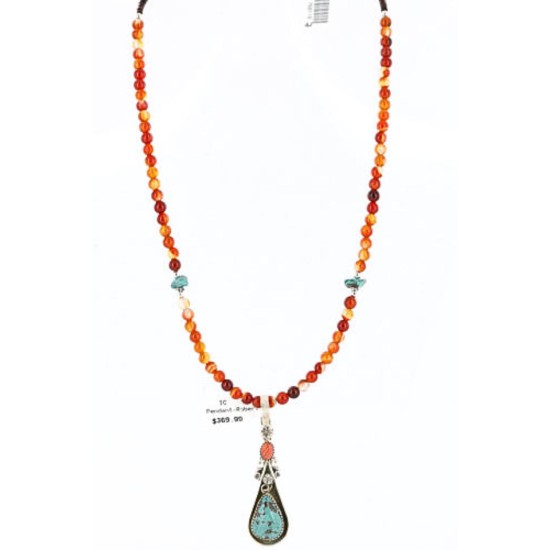 Handmade Certified Authentic Navajo .925 Sterling Silver Natural Spiny Oyster, Carnelian and Turquoise Native American Necklace & Pendant 371028093647