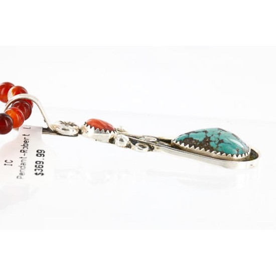 Handmade Certified Authentic Navajo .925 Sterling Silver Natural Spiny Oyster, Carnelian and Turquoise Native American Necklace & Pendant 371028093647