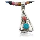Navajo Handmade .925 Sterling Silver Turquoise and Spiny Oyster Necklace 15772-30-15975
