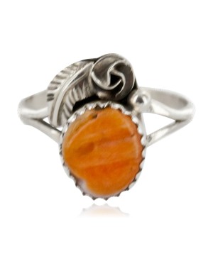 Handmade Certified Authentic Navajo .925 Sterling Silver Natural Spiny Oyster Native American Ring Size 8 26204-4