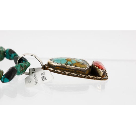 Handmade Certified Authentic Navajo .925 Sterling Silver Natural Spiny Oyster, Turquoise and CORAL Native American Necklace 371006709167