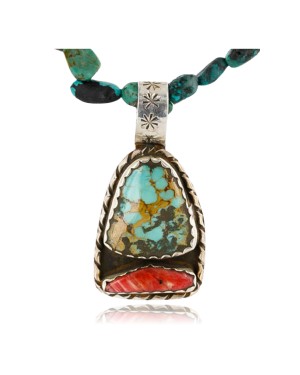 Handmade Certified Authentic Navajo .925 Sterling Silver Natural Spiny Oyster, Turquoise and CORAL Native American Necklace 371006709167