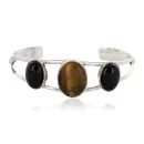 Navajo Native American Tigers Eye and Black Onyx Sterling Silver Bracelet