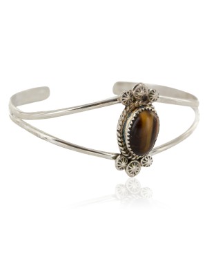 Handmade Certified Authentic Navajo .925 Sterling Silver Natural Tigers Eye Native American Bracelet 12584