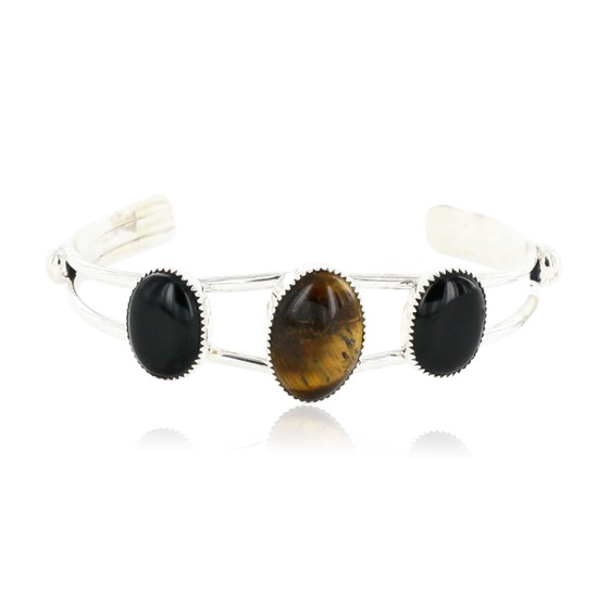 Handmade Certified Authentic Navajo .925 Sterling Silver Natural Tigers Eye Native American Bracelet 12820