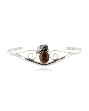 Handmade Certified Authentic Navajo .925 Sterling Silver Natural Tigers Eye Native American Bracelet 12948-4