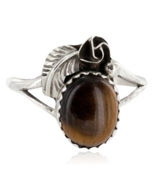 Handmade Certified Authentic Navajo .925 Sterling Silver Natural Tigers Eye Native American Ring Size 7 26203-1