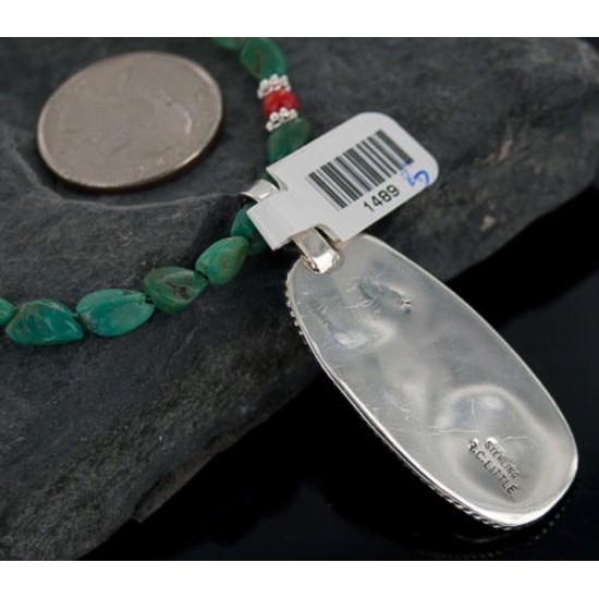 Handmade Certified Authentic Navajo .925 Sterling Silver Natural Turquoise and Coral Native American Necklace & Pendant 370891934268