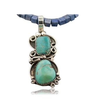 Handmade Certified Authentic Navajo .925 Sterling Silver Natural Turquoise and LAPIS Native American Necklace 370837324183