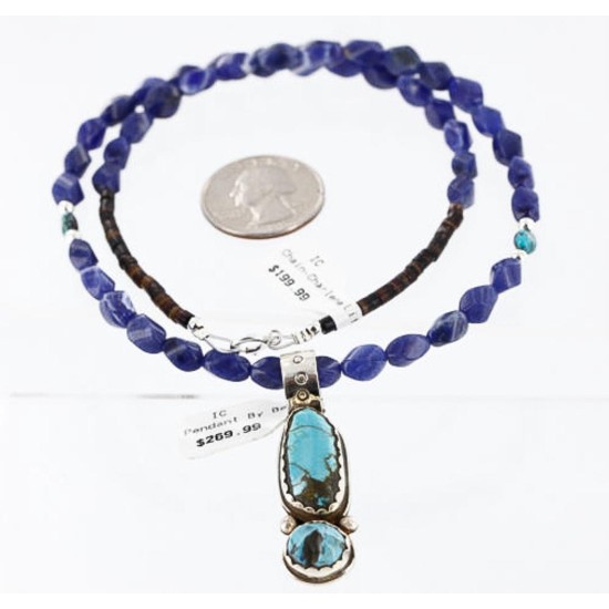 Handmade Certified Authentic Navajo .925 Sterling Silver Natural Turquoise and LAPIS Native American Necklace 371007433623