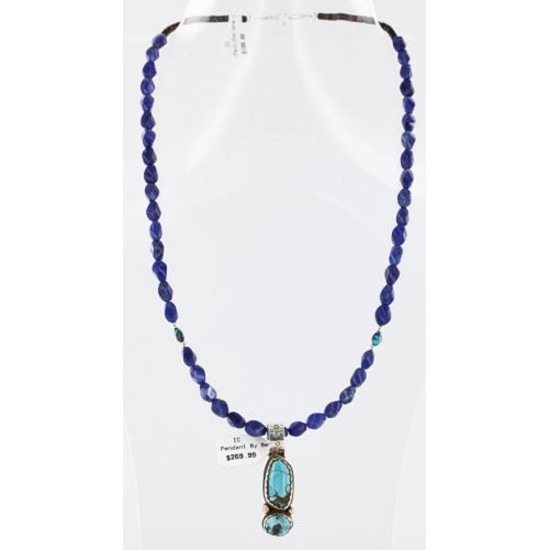 Handmade Certified Authentic Navajo .925 Sterling Silver Natural Turquoise and LAPIS Native American Necklace 371007433623