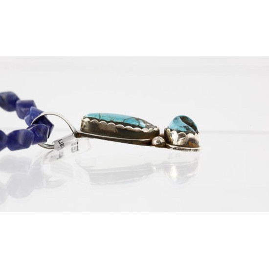Handmade Certified Authentic Navajo .925 Sterling Silver Natural Turquoise and LAPIS Native American Necklace 371007433623