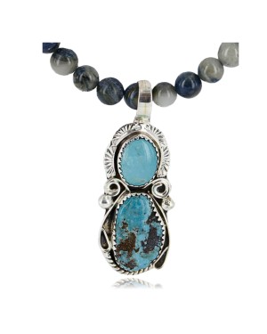 Handmade Certified Authentic Navajo .925 Sterling Silver Natural Turquoise and Lapis Native American Necklace & Pendant 371026818929