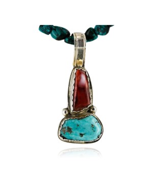 Handmade Certified Authentic Navajo .925 Sterling Silver Natural Turquoise and Spiny Oyster Native American Necklace 15923
