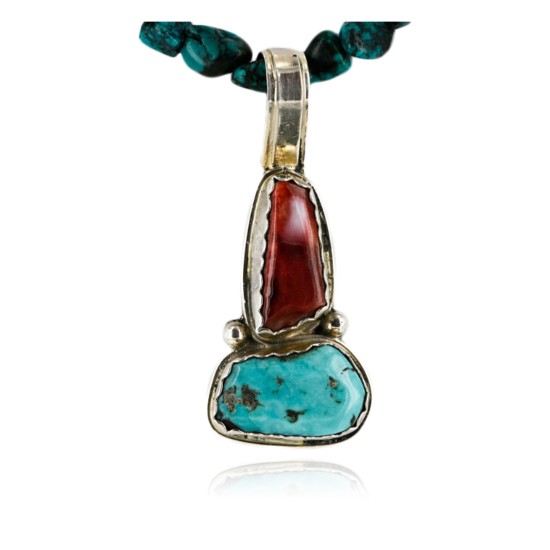 Handmade Certified Authentic Navajo .925 Sterling Silver Natural Turquoise and Spiny Oyster Native American Necklace 15923 Handmade Certified Authentic Navajo .925 Sterling Silver Natural Turquoise and Spiny Oyster Native American Necklace 15923