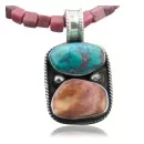 Handmade Navajo .925 Sterling Silver Natural Turquoise and Spiny Oyster Native American Necklace 370808784600