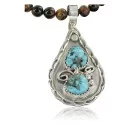 Handmade Navajo .925 Sterling Silver Natural Turquoise and Tigers Eye Native American Necklace & Pendant 370918307180