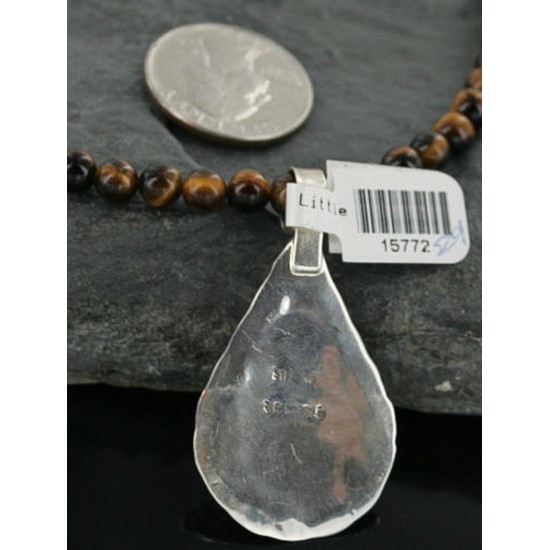 Handmade Certified Authentic Navajo .925 Sterling Silver Natural Turquoise and Tigers Eye Native American Necklace & Pendant 370918307180