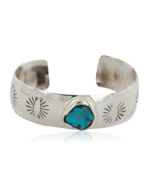 Handmade Certified Authentic Navajo .925 Sterling Silver Natural Turquoise Baby Native American Bracelet 1 12483-1