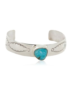 Handmade Certified Authentic Navajo .925 Sterling Silver Natural Turquoise Baby Native American Bracelet 12483-2