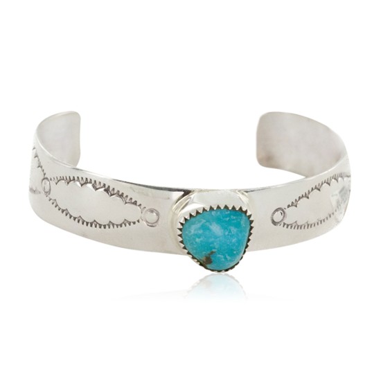 Handmade Certified Authentic Navajo .925 Sterling Silver Natural Turquoise Baby Native American Bracelet 12483-2