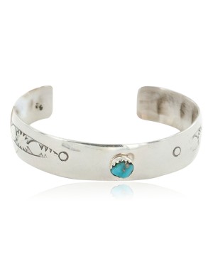 Handmade Certified Authentic Navajo .925 Sterling Silver Natural Turquoise Baby Native American Bracelet 12852-1
