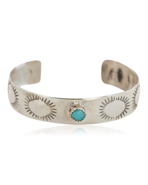 Handmade Certified Authentic Navajo .925 Sterling Silver Natural Turquoise Baby Native American Bracelet 12852-2