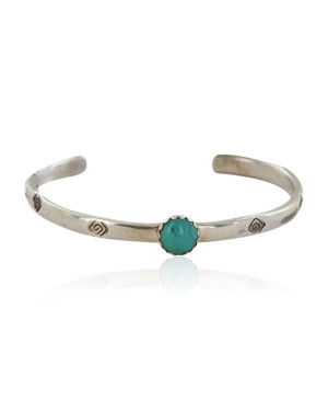 Handmade Certified Authentic Navajo .925 Sterling Silver Natural Turquoise Baby Native American Bracelet 12853-4