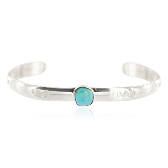 Handmade Certified Authentic Navajo .925 Sterling Silver Natural Turquoise Baby Native American Bracelet 13012-1