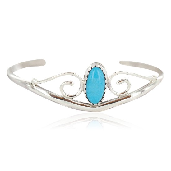 Handmade Certified Authentic Navajo .925 Sterling Silver Natural Turquoise Native American Baby Bracelet  13186-1