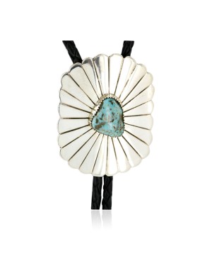 Handmade Certified Authentic Navajo .925 Sterling Silver Natural Turquoise Native American Bolo Tie  1190