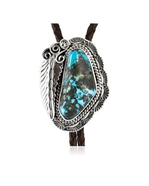 Handmade Certified Authentic Navajo .925 Sterling Silver Natural Turquoise Native American Bolo Tie  1206-2