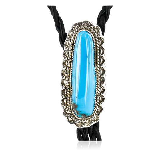 Handmade Certified Authentic Navajo .925 Sterling Silver Natural Turquoise Native American Bolo Tie  24381