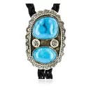 Handmade Navajo .925 Sterling Silver Natural Turquoise Native American Bolo Tie 24382