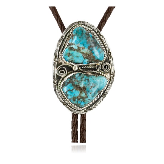 Handmade Certified Authentic Navajo .925 Sterling Silver Natural Turquoise Native American Bolo Tie 24392-1 Handmade Certified Authentic Navajo .925 Sterling Silver Natural Turquoise Native American Bolo Tie 24392-1