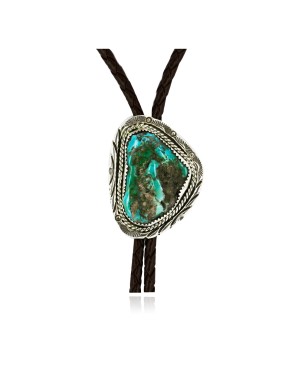 Handmade Certified Authentic Navajo .925 Sterling Silver Natural Turquoise Native American Bolo Tie  24392-2