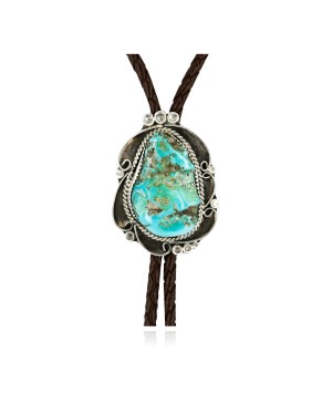 Handmade Certified Authentic Navajo .925 Sterling Silver Natural Turquoise Native American Bolo Tie  24392-3