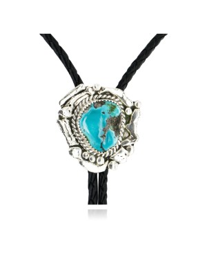 Handmade Certified Authentic Navajo .925 Sterling Silver Natural Turquoise Native American Bolo Tie  24406-1