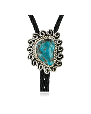 Handmade Certified Authentic Navajo .925 Sterling Silver Natural Turquoise Native American Bolo Tie  24406-3