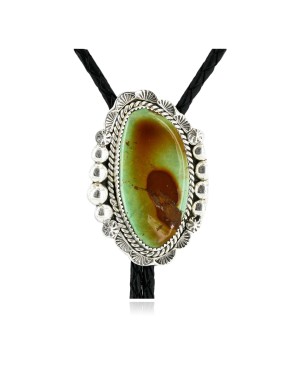 Handmade Certified Authentic Navajo .925 Sterling Silver Natural Turquoise Native American Bolo Tie  24408-1