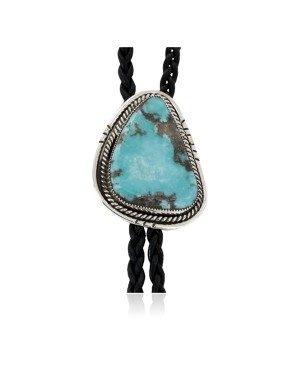 Handmade Certified Authentic Navajo .925 Sterling Silver Natural Turquoise Native American Bolo Tie 24479-1