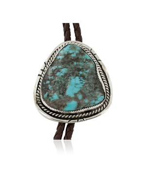 Handmade Certified Authentic Navajo .925 Sterling Silver Natural Turquoise Native American Bolo Tie 24479-2