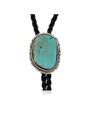 Handmade Certified Authentic Navajo .925 Sterling Silver Natural Turquoise Native American Bolo Tie 24481