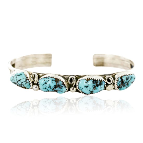 Handmade Certified Authentic Navajo .925 Sterling Silver Natural Turquoise Native American Bracelet 12755-1