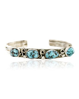 Handmade Certified Authentic Navajo .925 Sterling Silver Natural Turquoise Native American Bracelet 12755-2